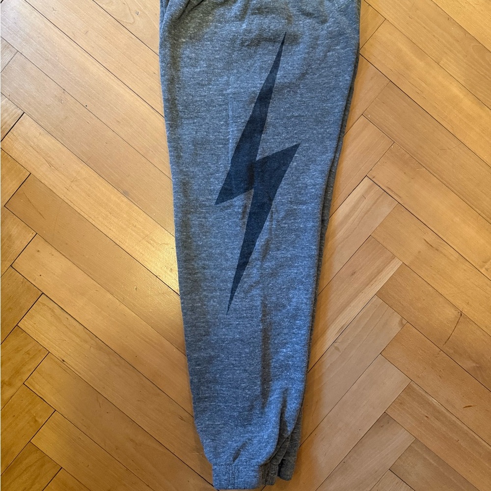 Aviator Nation Kids 6 Grey Joggers with Black Lightning Bolt